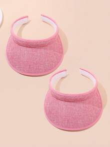 2 件儿童遮阳帽纯色宽边夹式遮阳帽夏季防紫外线运动网球高尔夫沙滩泳池遮阳帽 - 2pcs - 查看 2