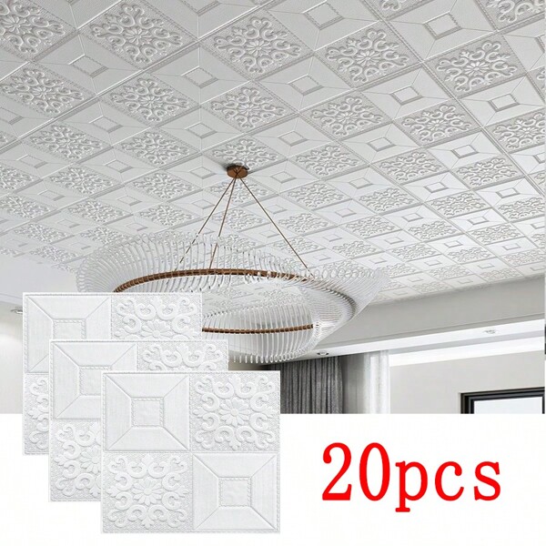 20 adesivos de parede de espuma 3D, papel de parede autoadesivo, à prova d'água e umidade, fácil de instalar e remover, cortável, adequado para sala de estar, quarto, cozinha, corredor, escritório, decoração de teto