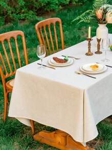1 Pc Bamboo Knot Edged Tablecloth, Simple Solid Color Polyester Linen Rectangular Tablecloth, Suitable For Wedding, Holiday Parties, Daily Home Use Tabletop Decor
