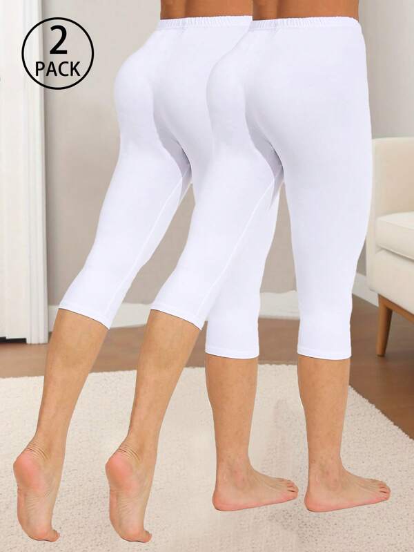 2 paquets de leggings blancs simples et décontractés pour femmes, mode printemps/été. Pantalons de fitness souples et stretch, pour le sport, la course, le yoga, le pilates, les activités de plein air et le port quotidien.