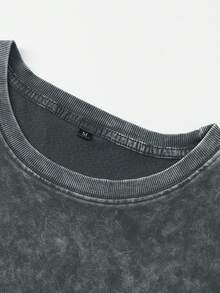 Shwiy 2pcs/Set Men's Washed Vintage Black Short Sleeve Drawstring Shorts Set, Minimalist Ramen Print T-Shirt & 5-Minute Shorts Outfit, Suitable For Spring & Summer Casual Wear, Anime/Manga Fan Gift, Street Fashion - Dark Grey - View 6