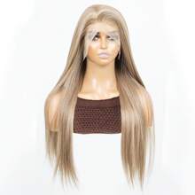 Blonde Highlight Brown Mixed Color 13x6 Synthetic Lace Front Wigs For Women 22 Inch Long Straight Glueless Kanekalon Hair Resistant Synthetic Hair Wigs Free Part 150% Density Ombre Blonde Highlights Mixed Color Heat Resistant Fiber Synthetic Lace Front Wigs Natural Hairline For Women Daily Party Vacation Holiday Use