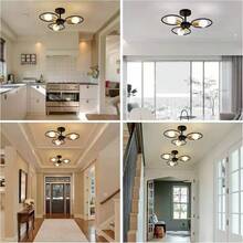 American Style Three Headed Wrought Iron Ceiling Light, Living Room, Bedroom, Dining Room, Balcony, Black, Creative And Simple Lighting Fixtures - 三頭鐵圈吸頂燈 - 查看 3