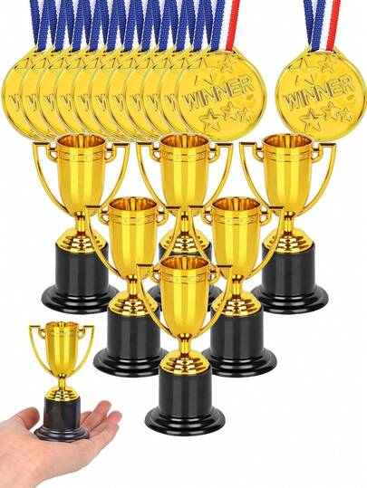 100pcsGold Plastic Winners Medals And Trophies, Sports, Competitions, Talent Show, Spelling Bee Birthday Party Memorabilia, Gymnastics Field AwardsBirthday Party Favors Classroom Motivation Back ToSchool Gifts