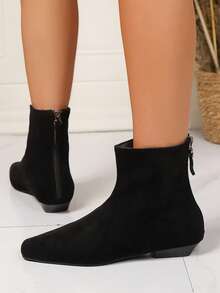 Giày bốt nữ kiểu Pháp dáng ôm, co giãn, gót dày, khóa kéo phía sau, thích hợp cho mùa thu/đông. - màu đen - Xem 7