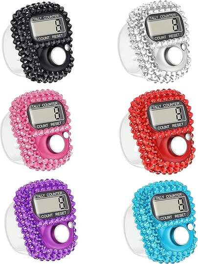 1 Set: Elektronischer Fingerring-Zähler (Reset-Funktion, verstellbare Ringgröße) + 6-Farb-Optionen Fingerring-Zähler (geeignet für Ramadan-Gebete, Aktivitätsverfolgung)