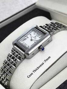 Pablo Raez 1 件女士手表不锈钢银首饰顶级高品质 AAA 女士手表奢华正装手表 IPS 镀层优雅全新小时矩形华丽设计石英手表 - 白色 - 查看 9