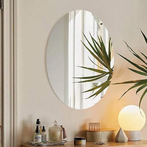 Waterproof Acrylic Self-Adhesive Mirror Tile For Bathroom,Oval Mirror Without Border, For Bathroom Brushing, Face Washing, Makeup, Living Room Fitness, Dance Mirror