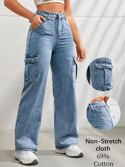 Women's Casual Stylish Multi Pocket Denim Cargo Pants For Daily Wear