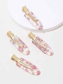 4PCS Acetate Seamless Hair Clips, Pink Iridescent, Suitable For Women - Multicolor - View 2