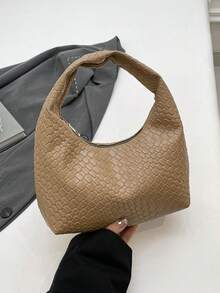 Genuine Leather Underarm Baguette Bag, Suitable For Outings, Dates And Commuting. Fashion Asymmetric Square Handbag, PU Woven Texture Tote Bag, Burgundy, Daily Work Bag, Top Handle Wallet (Pattern Random) - Khaki - View 8