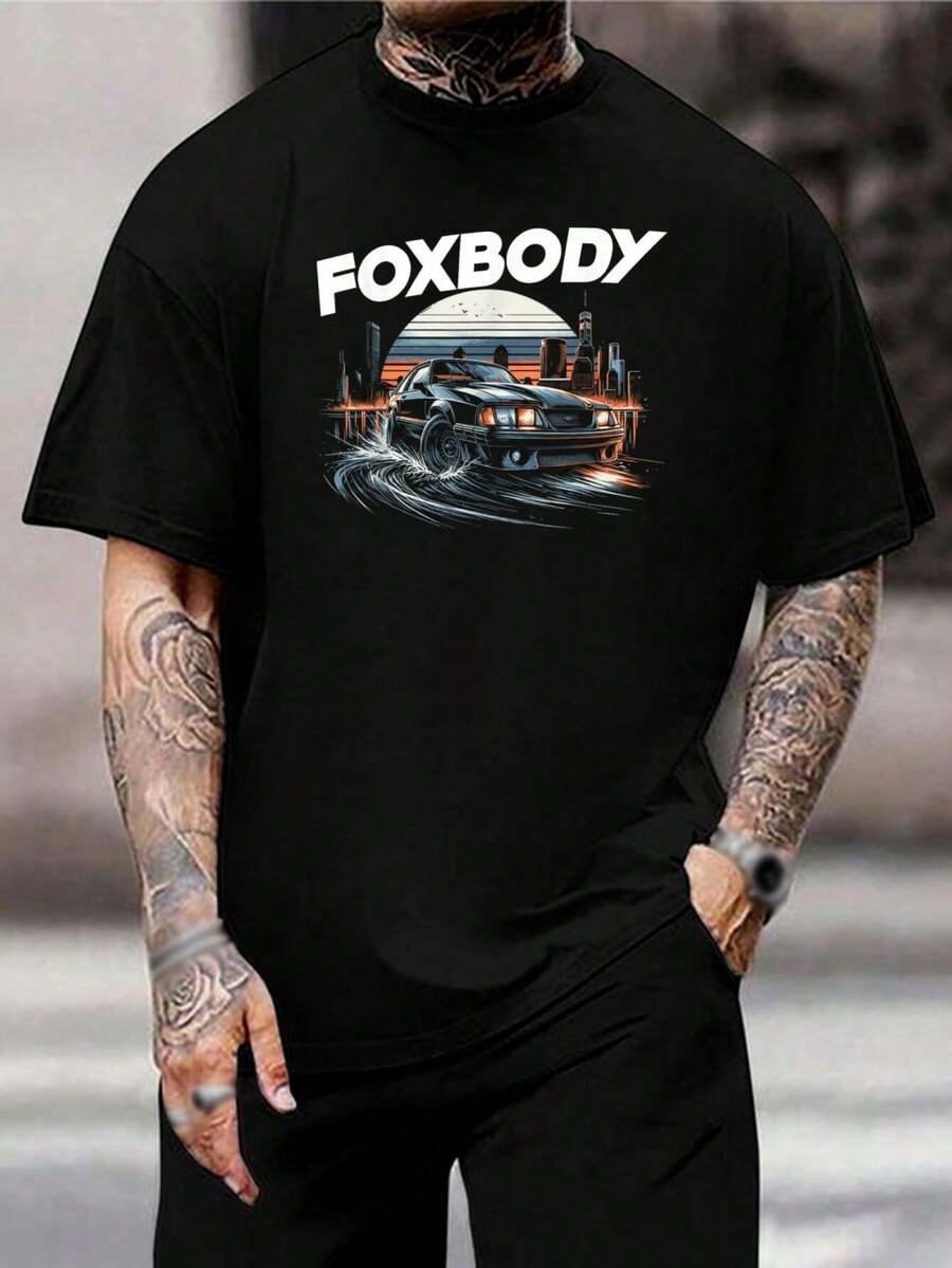 Camiseta de deriva Foxbody Mustang, estilo retro de los 80, gráfica para amantes de los coches | Ropa automovilística vintage | Ropa urbana para hombre y mujer - Negro - Ver 1