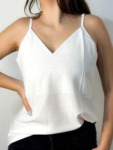 Women's Tank Top With Adjustable Straps Basic Crepe Strappy Top - trắng - Xem 3