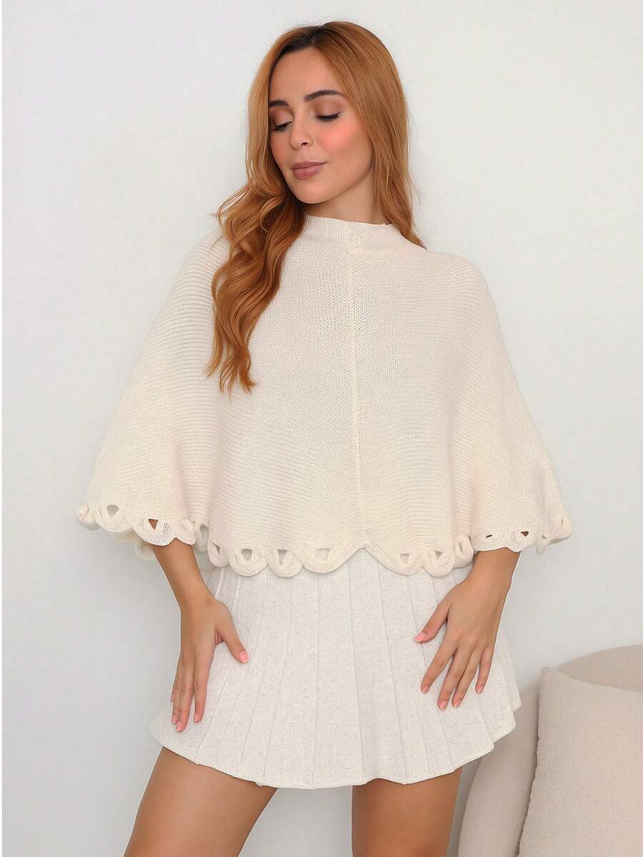 Knitted Poncho With Wave Detail - 離開 - 查看 1