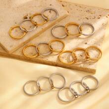 Elegant Geometric Minimalist Bicolor Gold & Silver Design 18K Plated Stainless Steel Stackable Separable Link Rings, Fashion Jewelry For Women, Everyday & Party Wear