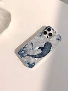 Funda de teléfono suave y brillante de 1 pieza con estampado de tiburón, caballito de mar y coral, impermeable, a prueba de huellas dactilares y resistente a los arañazos, transparente y con efecto IMD, para teléfono móvil