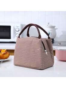 1pc Striped Lunch Bag, Insulated Lunch Box,Waterproof Oxford Cloth Lunch Tote Bag, Large Picnic Bag, Insulated School Lunch Bag, Carry Bag, Lunch Container, Back To School, Outdoor Carrying Bag