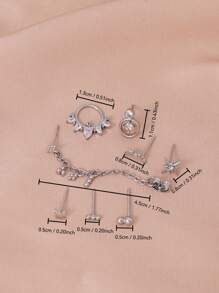 8pcs Delicate Cubic Zirconia Inlay Chain Drop Earrings Set, For Women's Daily Dates, Parties And Occasions