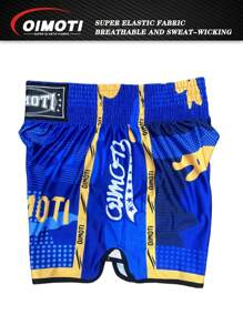 OIMOTI 1 Pc Men's High Elasticity Boxing Shorts - Breathable Polyester Knit, Loose Fit, Moisture-Wicking, Sports Style, Suitable For Gym, Training, ONE Tournament, MMA, Jiu-Jitsu, Fighting, Design By OIMOTI, Blue Shark Loose Quick-Dry Boxing Shorts, Muay Thai, Men's Fitness Running Boxing Martial Arts