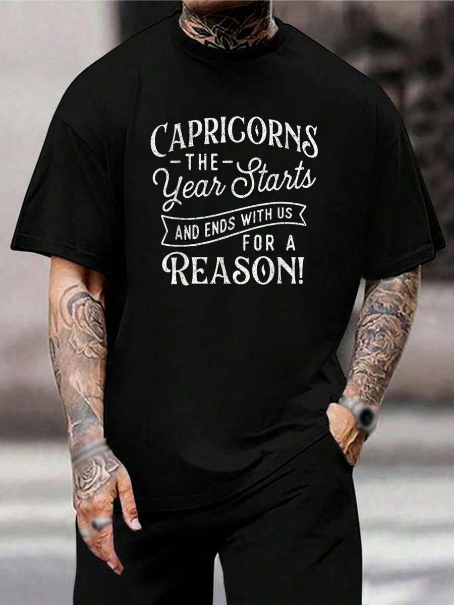 Camiseta de cumpleaños de Capricornio - Camiseta con signo del zodíaco para hombres y mujeres - Top de manga corta gráfico de moda - Regalo de astrología perfecto para cumpleaños de diciembre y enero - Camiseta única de Capricornio 'El año comienza y termina con nosotros' - Negro - Ver 1