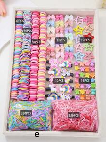 890pcs/Set Kids Pink Heart & Bowknot Elastic Hairbands, Hair Clips, Scrunchies, Princess Hair Accessories, Daily Use & Gift