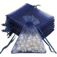 20个欧根纱礼品袋，适用于情人节、母亲节、教师节、复活节等节日，可用作珠宝袋、小网袋、束口袋、婚礼回礼袋、手镯袋，透明材质，适合包装小礼物。 - 藏蓝色 - 查看 5
