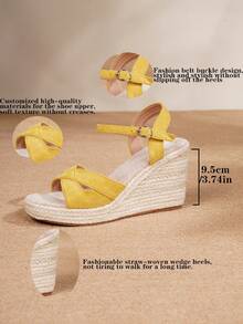 Sandalias de plataforma con cuña y hebilla, estilo de vacaciones, color negro