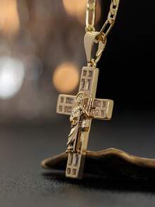 1pc High Quality Copper Zirconia San Jude Cross Necklace, Minimal Sparkly Unisex Catholic Faith Daily Hip Hop Layering Jewelry - Pendant Necklace - View 2
