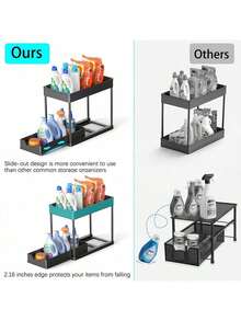 Under Sink Organizers And Storage, 2-Tier Sliding Cabinet Basket Organizer With Hooks, Multi-Purpose Under Sink Organizers And Storage For Bathroom Kitchen - Black - View 7