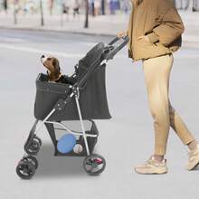 Pet Buggy For Small To Medium Dogs, 4-Wheel Dog Buggy With Storage Basket, Foldable Pet Travel Cart With Cup Holder