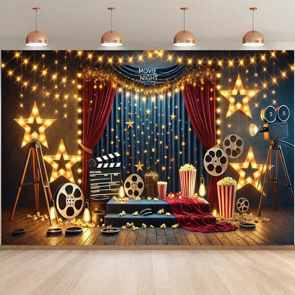 1 Movie Night Themed Polyester Tapestry Background - Suitable For Woven Wall Hanging In Living Rooms, Bedrooms, Offices, Homes, And Party Decorations - Indoor Use, No Need For Electricity Or Batteries, Lightweight Less Than 75 Grams Per Square Meter