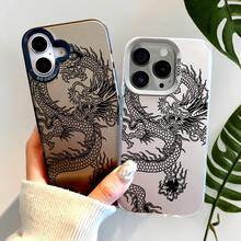 Dragon Print Pattern Phone Case For Compatible With IPhone 16e/16/15/14/13/12/11/ProMax/Pro/Plus/XSMax/X/XS, For Compatible With Samsung Galaxy/S24/S23/S22/Plus/FE/Ultra,Fashion Female Summer Unique Cases Shockproof Anti-Drop Design TPU+Pet Stylish Girl Women Friend Gift Unique Men Case Aesthetic Casing Cover Protection Protective Protector Fundas Para Protectores De Celulares Accessories Aesthetic Forro De Teléfono - Silver - View 2