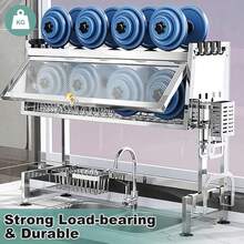 Escurridor de Trastes sobre Fregadero,Escurridor de Trastes con Puerta,Escurridors Trastes sobre Fregadero 2 Niveles,33.5''Escurreplatos sobre el Fregaderos,para Secado y Almacenamiento con Soporte - 1 - Ver 4