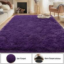Soft Modern Indoor Large Rug, Comes With 4 Rug Stickers, Multiple Sizes Available, Bedroom, Living Room, Dorm, Kids Room, Home Decor, Non-Slip Plush Rug, Room Decor, Cozy Nursery Rug, Purple - Màu tím - Xem 2
