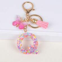 时尚红色首字母钥匙扣 A-Z 英文字母钥匙扣爱心流苏挂饰 女士背包手提包装饰 情人节圣诞礼物创意