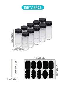 Set de 14 tarros de especias de plástico con tapas de clip, estantes de almacenamiento y kit de etiquetas para el hogar y la cocina, organización de cocina