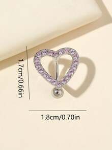 1pc Stainless Steel Hollow Heart Shaped Crystal Navel Ring - Silver - View 3