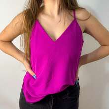 Women's Tank Top With Adjustable Straps Basic Crepe Strappy Top - Rosa Roja - Ver 4