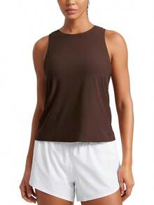 CRZ YOGA Cloudweight Camiseta sin Mangas Cuello Redondo Deportivas Ligeras Tops de Gimnasio para Mujer - Café Morena - Ver 4