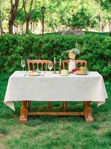 1 Pc Bamboo Knot Edged Tablecloth, Simple Solid Color Polyester Linen Rectangular Tablecloth, Suitable For Wedding, Holiday Parties, Daily Home Use Tabletop Decor