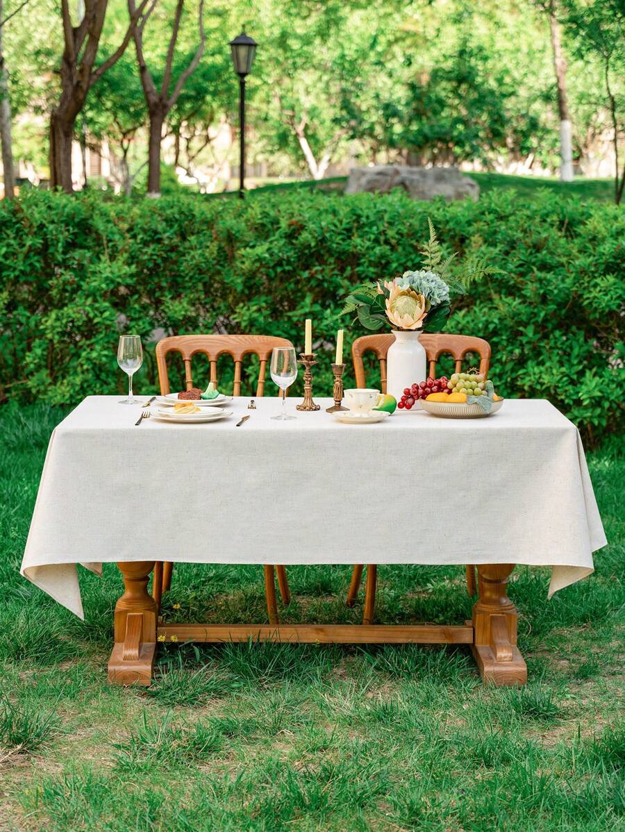 1 Pc Bamboo Knot Edged Tablecloth, Simple Solid Color Polyester Linen Rectangular Tablecloth, Suitable For Wedding, Holiday Parties, Daily Home Use Tabletop Decor