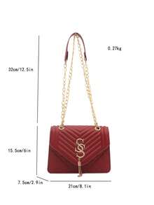 Seam Chain SS Jewelry Square Shoulder Bag Oblique Shoulder Bag - Burgundy - View 2
