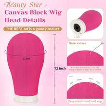 Professional  Canvas Block Mannequin Head For Wig Making And Styling Kit With Adjustable Tripod Stand, Canvas Head Mold, Holder T-Pins, Wig Cap, Mannequin Training Head Base For Display And Hairdressing Practice Unisex-Adult - Màu Hồng Tươi - Xem 3