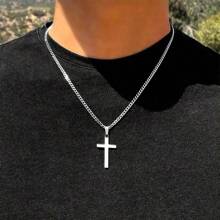 1 buc colier cu pandantiv cruce la modă pentru bărbați - cadou perfect de purtare zilnică pentru iubit, prezintă farmecul personalizat și îmbunătățește stilul! Cadou de Ziua Tatălui, școală, accesorii de Halloween, punk