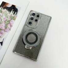 1 pieza Funda de teléfono con purpurina chapada en electroplata con strass, cubierta protectora de lujo con soporte plegable compatible con Samsung Galaxy S25Ultra, S25Plus, S25, S24Ultra, S24+, S24, S23Ultra, A15, A55, A56 y compatible con iPhone Apple 16 Pro Max, 16 Pro, 16, 16e, 15 Pro Max, 15 Pro, 15, 14 Pro Max, 14 Pro, 14, 13 Pro Max, 13 Pro, 13, con protección de película para lente y carcasa suave de Body completo