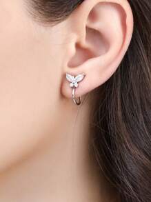 1 Par de pendientes de mariposa de cobre con circonita, de alta calidad y brillo, sin necesidad de perforación, adecuados para uso diario y como regalo festivo