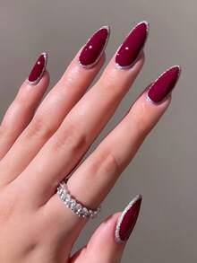 24片欧美中长款樱桃闪杏仁美甲+1片果冻胶+1条摩擦条按压式指甲适合女士女生日常佩戴美甲用品指甲 - 彩色 - 查看 3