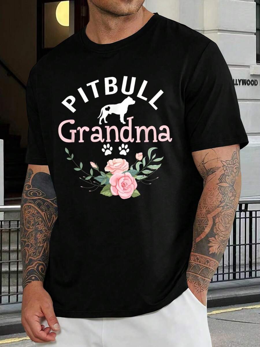 Camiseta floral de Pitbull para abuelas, amantes de los perros. Bonita camiseta de Pitbull, regalo para mujeres, madres de perros, dueños de mascotas, rescatistas de animales - Las mejores camisetas de Pitbull para mujeres - Negro - Ver 1