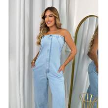 Women's Strapless Denim Jumpsuit Dungarees - 牛仔褲 - 查看 2
