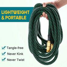 25/50/75/100FT Expandable Garden Hose Kit With 10-Function High-Pressure Spray Nozzle,  3/4" Solid Brass Leakproof Fittings, All-Season Outdoor Hose For Cleaning, Gardening & Forestry, Forestry Applications, Vibrant Patterned Hose, Brass Connectors, Green/Blue Color
